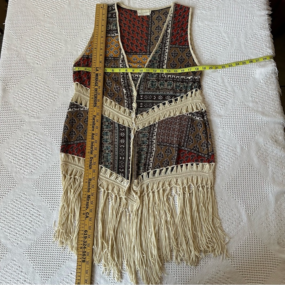 Dreamers Bohemian Vintage Crochet Fringe Patchwork Vest Woman’s-M Hippie Aztec - Picture 6 of 8